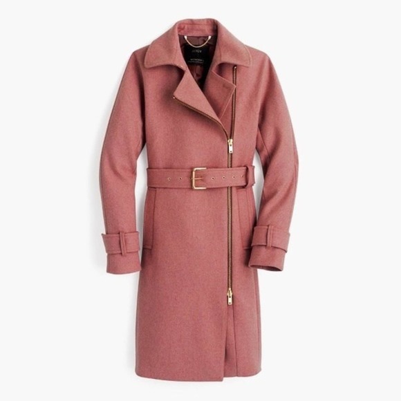 J. Crew Belted Mauve (Rosewood) Pink Coat Italian Wool Melton - Picture 9 of 9